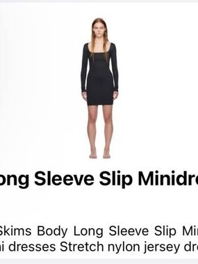 SKIMS Black Long-Sleeve Bodycon Slip Minidress